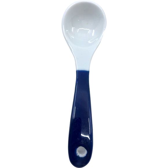 DANSK Blue & White Sugar Bowl w/ Lid & Serving Spoon - Picture 5 of 8